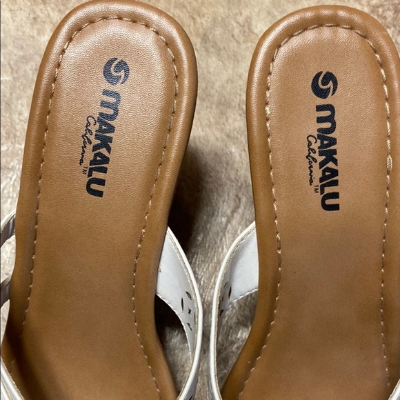 White Size 7 Cork Heeled Wedge Sandals - Picture 2 of 8